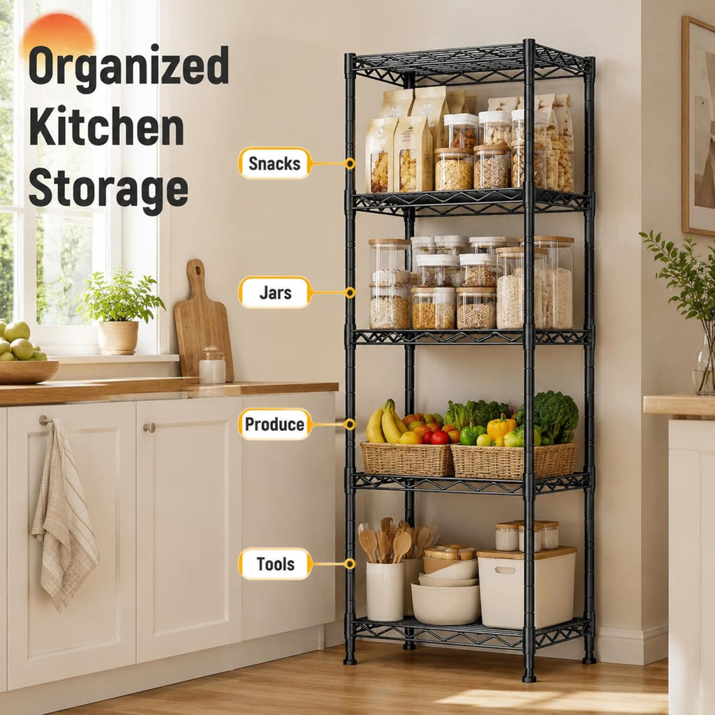 5-Tier Narrow Storage Shelves for Small Spaces – 15.8" W Metal Shelving Unit, Adjustable Wire Shelf, Freestanding