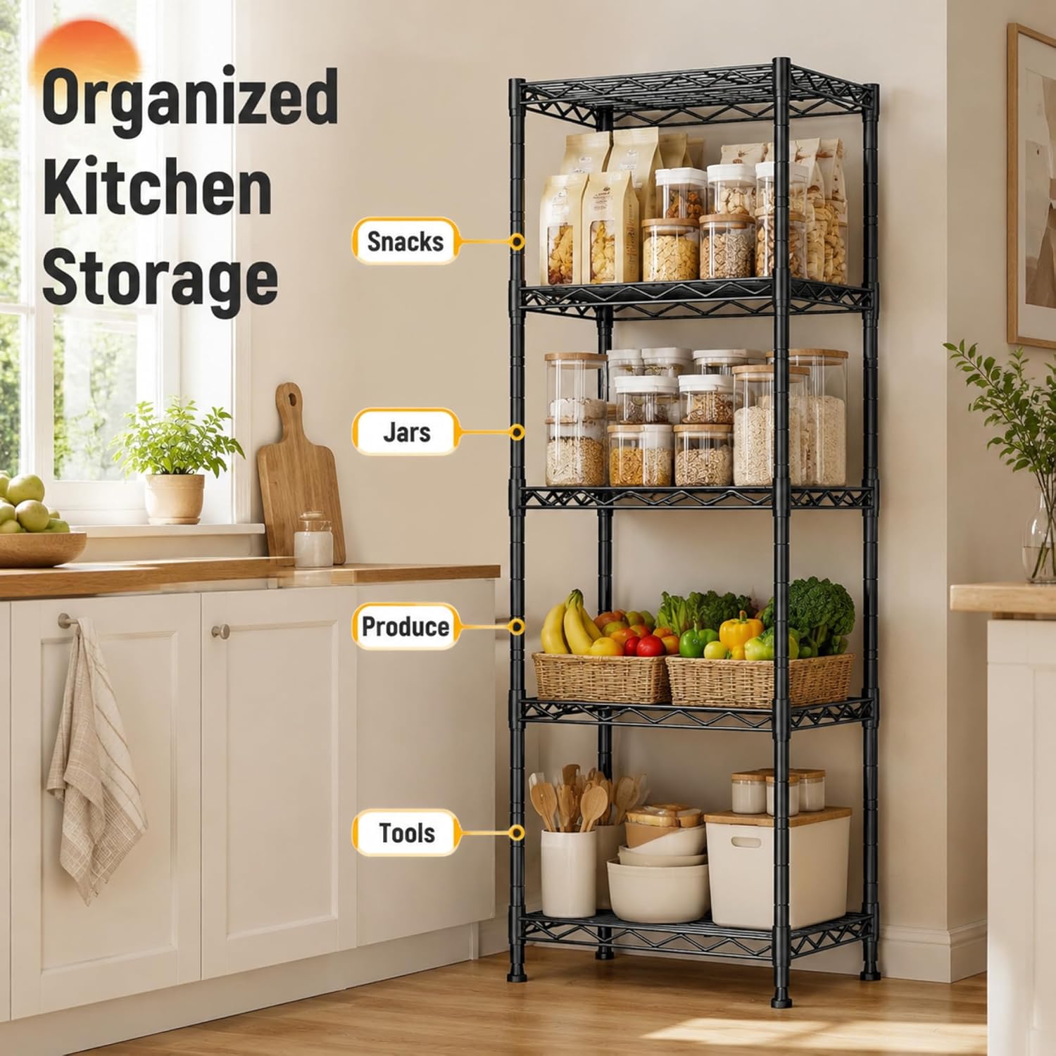 5-Tier Narrow Storage Shelves for Small Spaces – 15.8" W Metal Shelving Unit, Adjustable Wire Shelf, Freestanding
