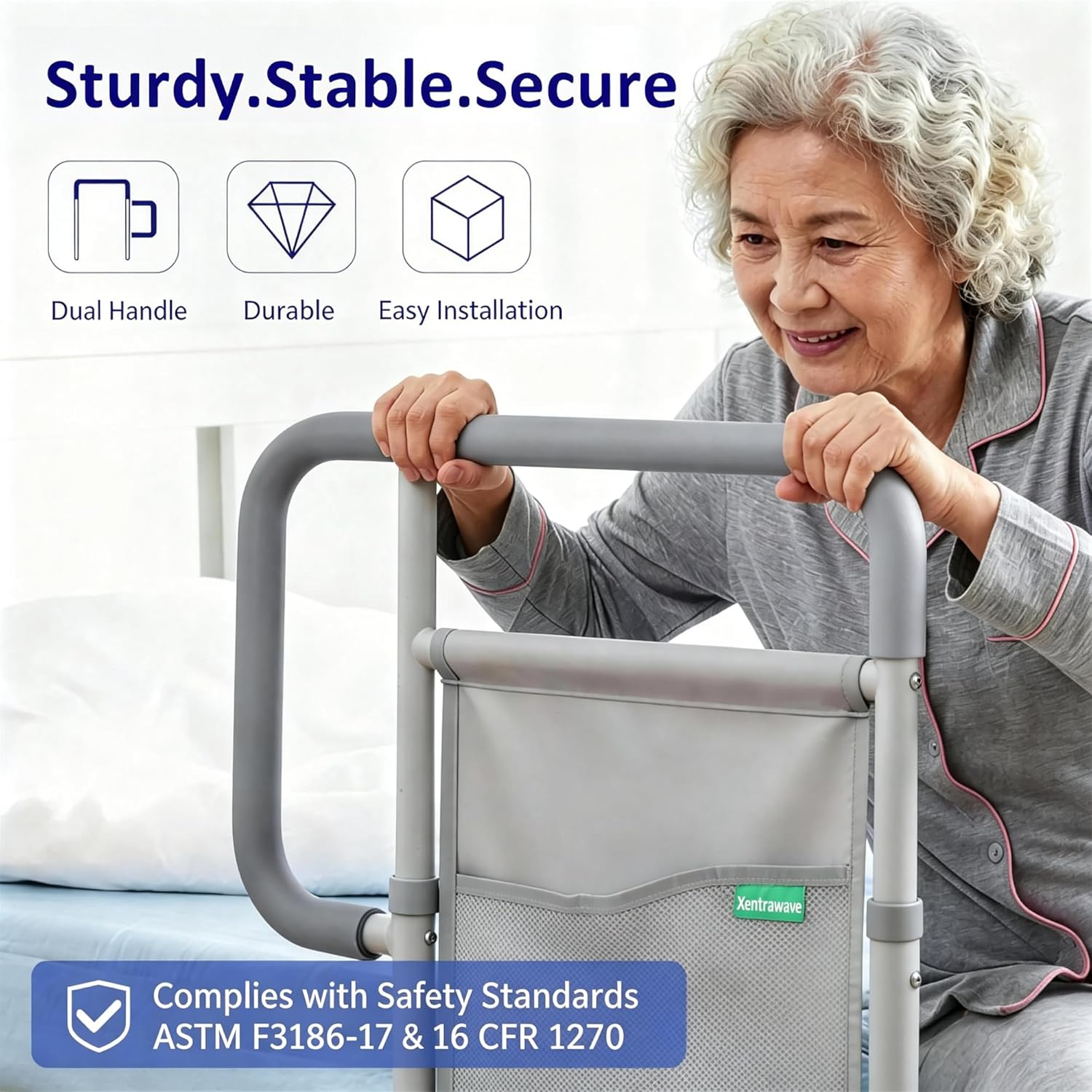 Bed Rails for Elderly Adults, ASTM Approved Bed Assist Rail with Dual Non-Slip Handles for Easily Getting in & Out of