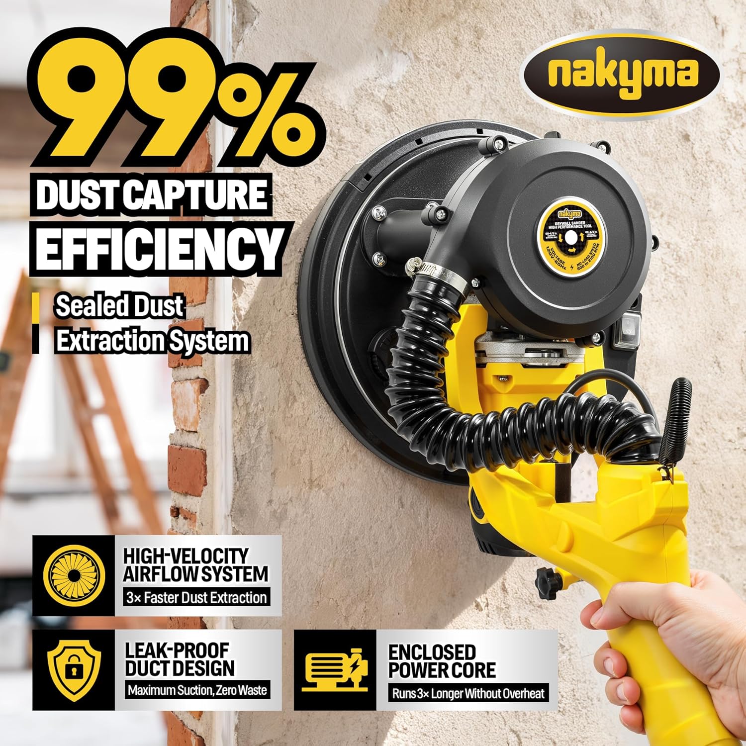 Drywall Sander, 950W 8.5A Electric Drywall Sander with Vacuum Dust Collector, 9 Variable Speed 800-2100RPM, Foldable