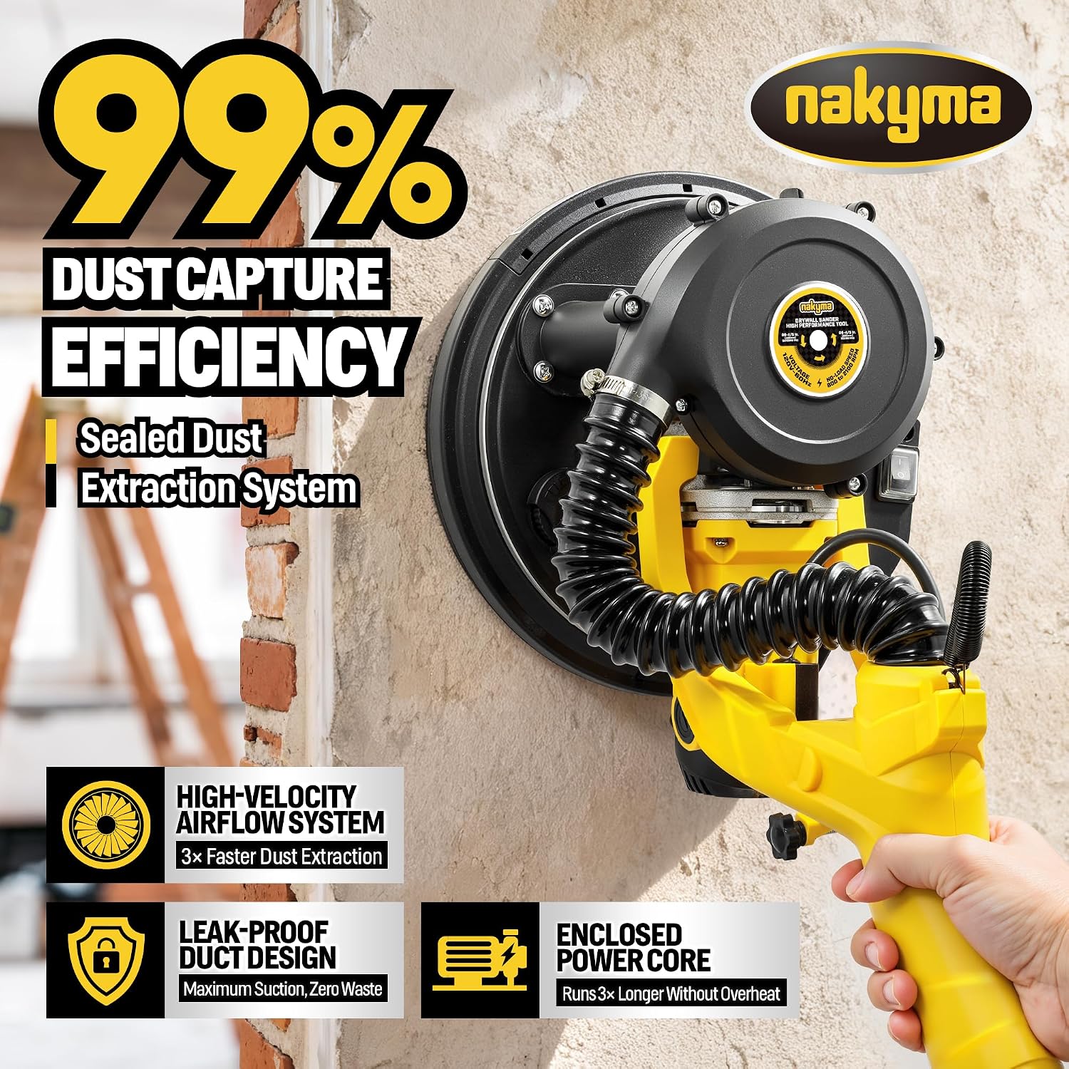 Drywall Sander, 950W 8.5A Electric Drywall Sander with Vacuum Dust Collector, 9 Variable Speed 800-2100RPM, Foldable