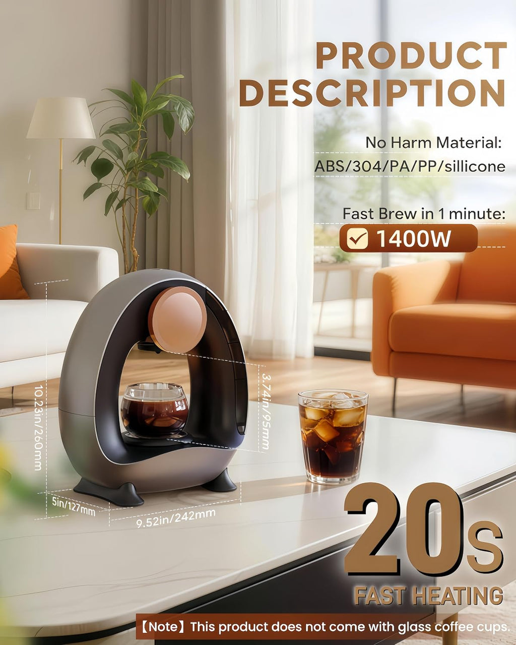 Single Serve Coffee Maker, 3-in-1 K-Cup Coffee Machine Compatible with Pods, Ground Coffee & Tea, Fast 20s One-Button