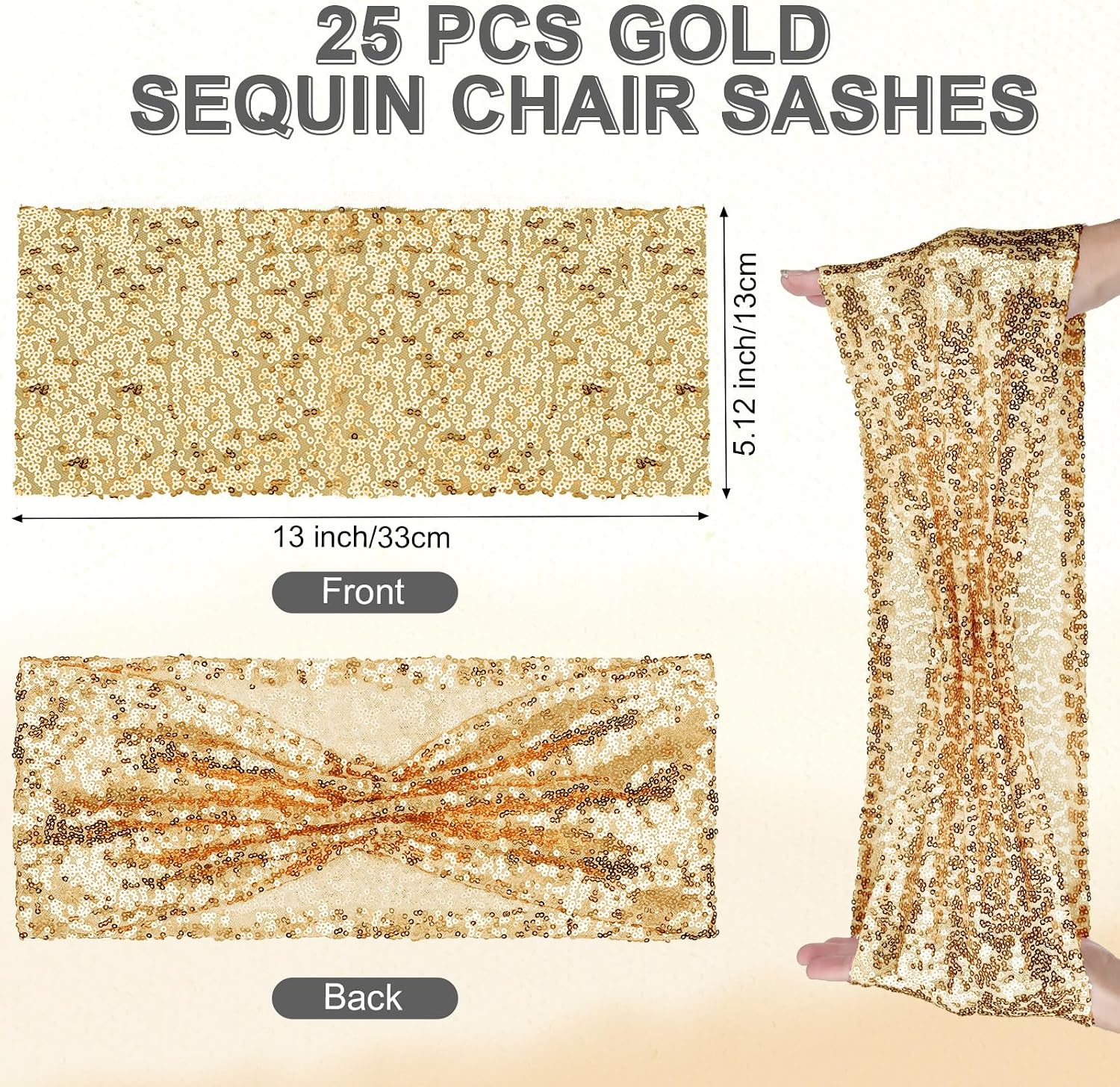 50 Pcs Spandex Folding Chair Cover with Sashes Set, Black, Gold