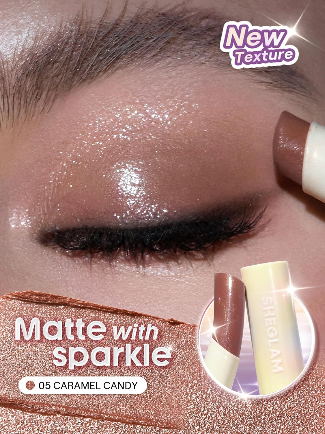 Lunar Jelly Frosty Eyeshadow Stick Shimmer Soft Cream Long-lasting Light-catching Glow Eye Makeup-05 Caramel Candy
