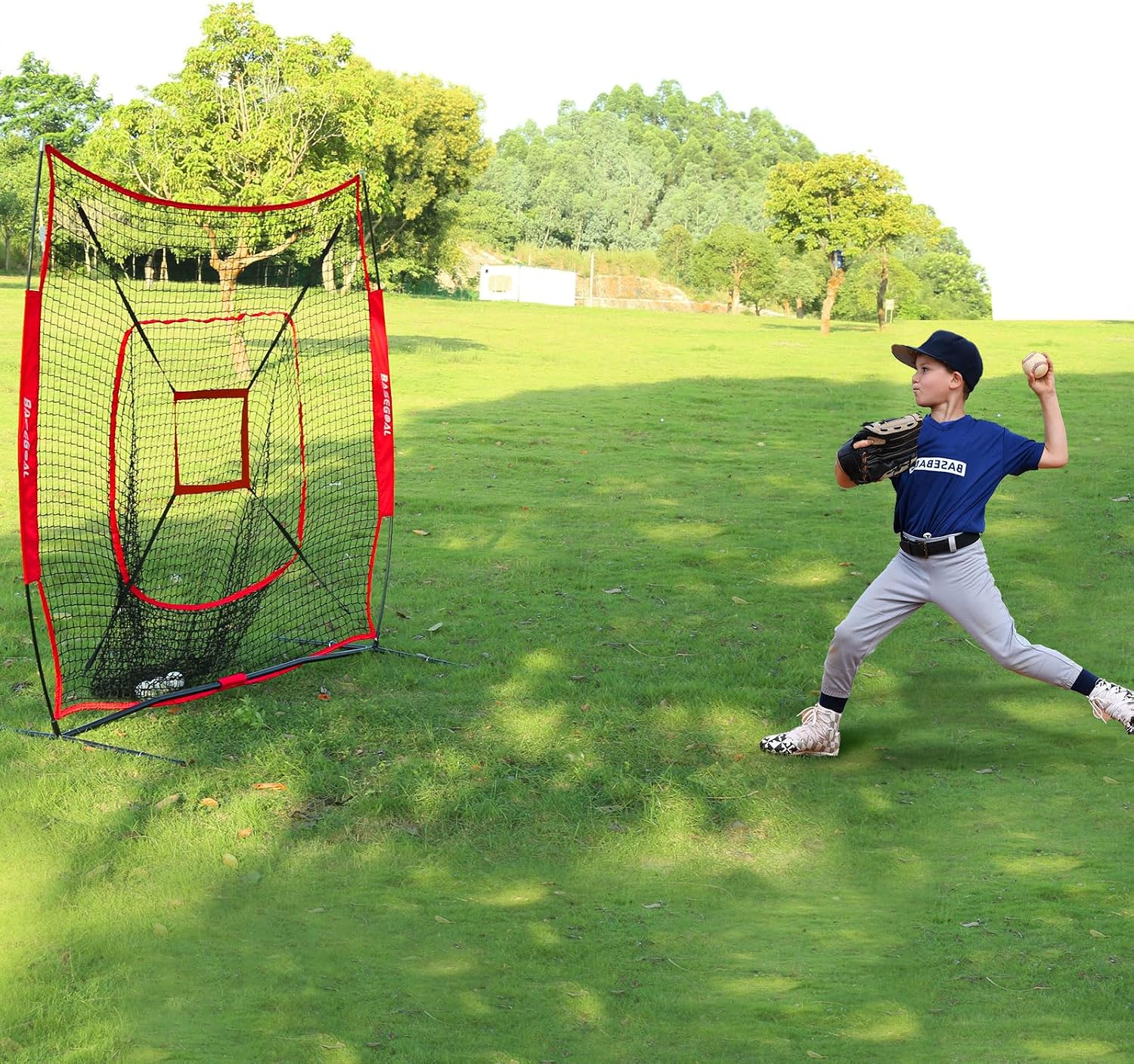 7x7ft Baseball Practice Net with Batting Tee and Strike Zone | Baseball backstop net with 7-strand knotless durable