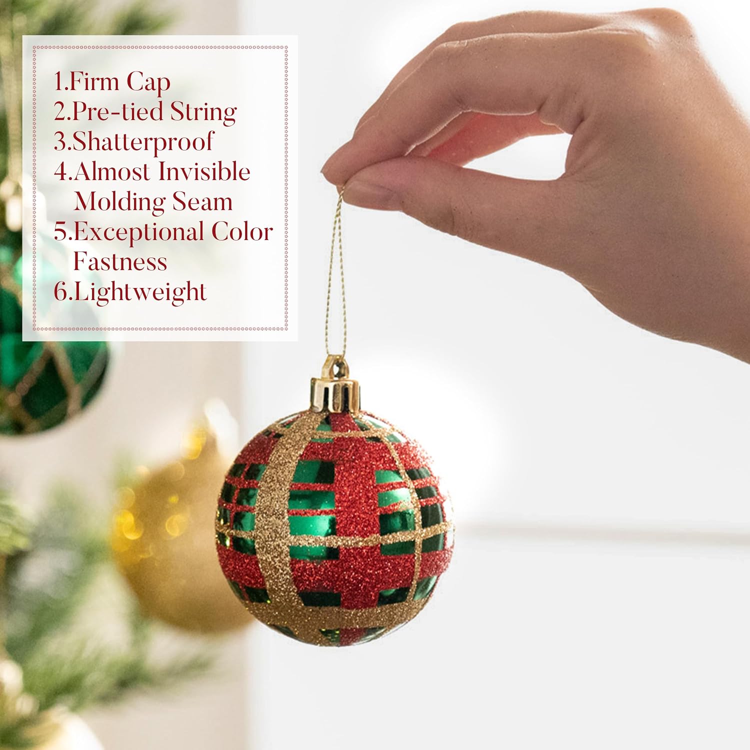 Christmas Ornaments Set, 30ct 2.36 Inches Red Green and Gold Shatterproof Christmas Tree Decorations Ball Ornaments