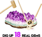 Piano Potato Jumbo Gemstone Dig Kit, 18 Real Crystals & Gems, STEM Toy 6+ | Amethyst Gem Dig Block, 5 Tools &