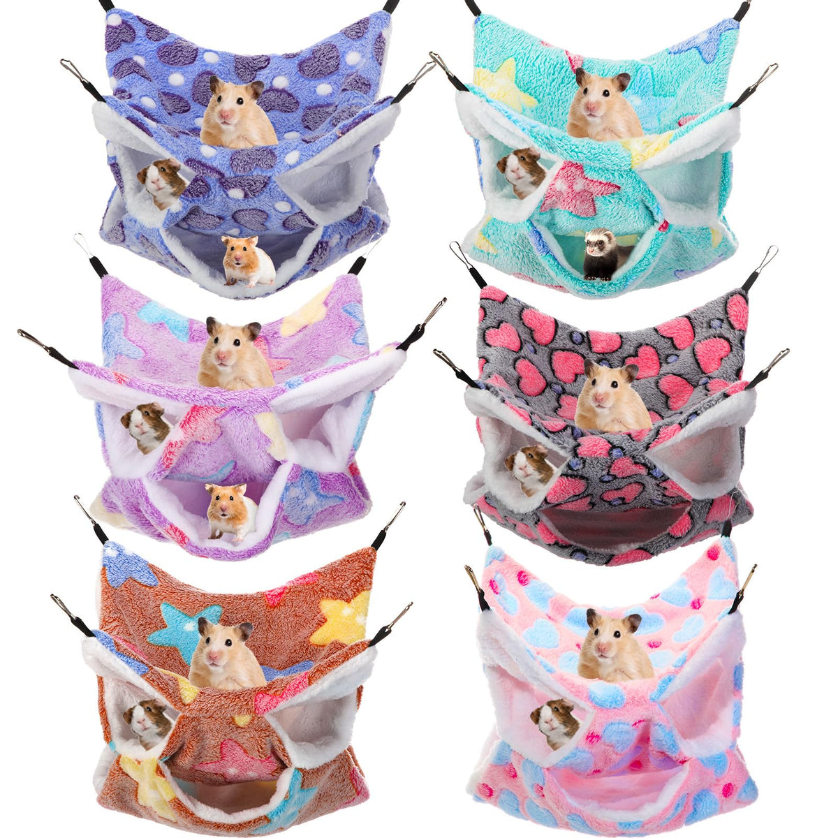 6 Pcs Rat Hammocks Small Ferret Hanging Bed, Fresh Pattern