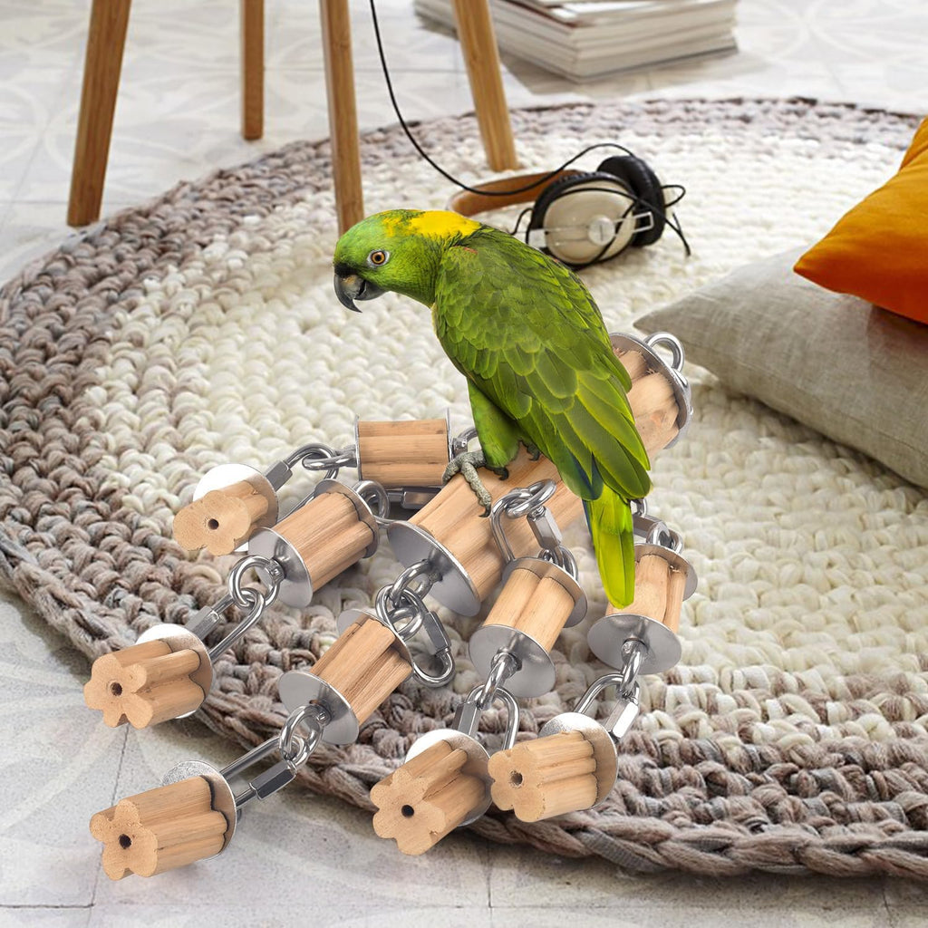 Parrot Toys for Large Birds with Detachable Parts, 304 Stainless Steel and Natural Hardwood Chew Toy for Macaw
