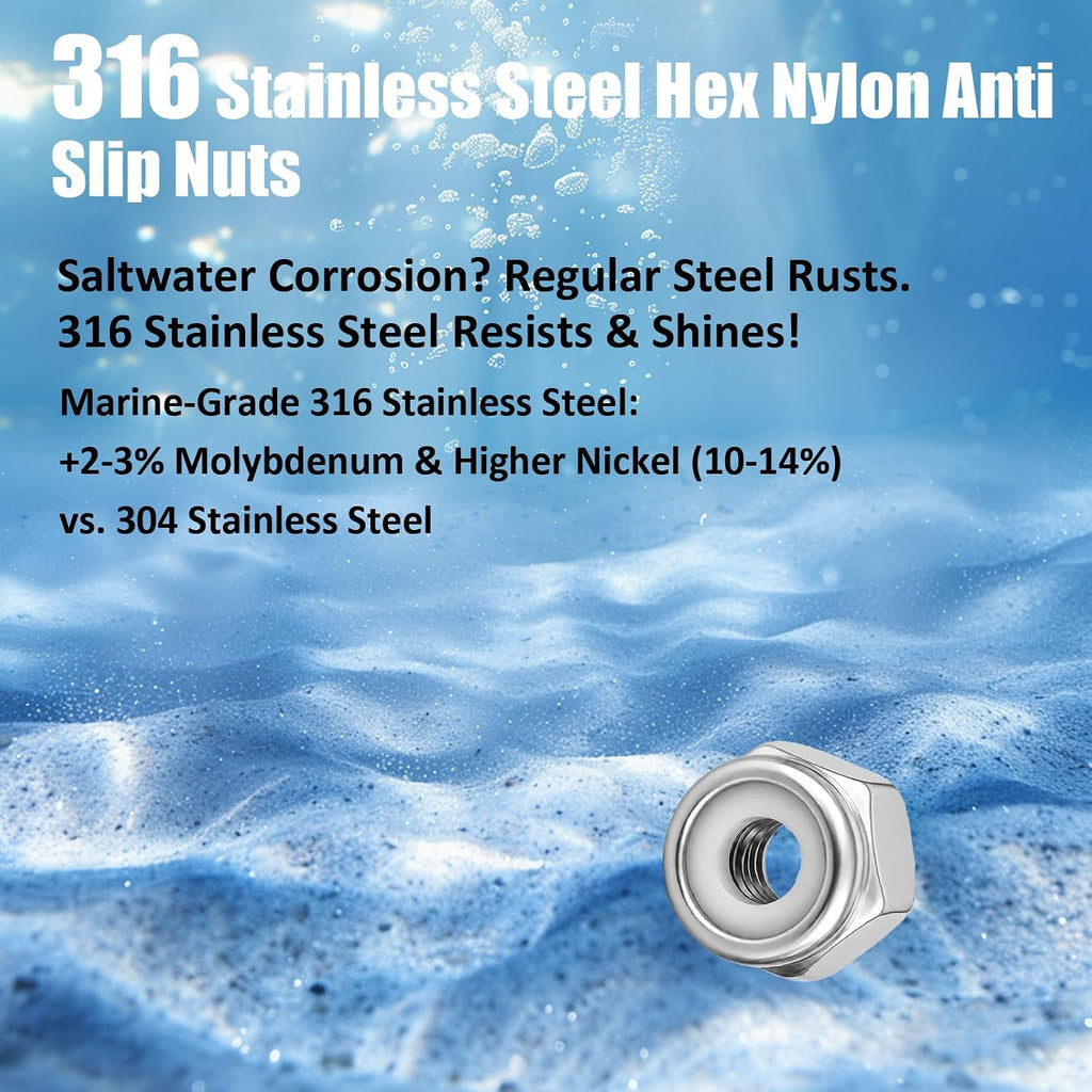 #10-24 Nylon Insert Locknuts,Type 316 Stainless Steel Coarse Thread Hex Nut