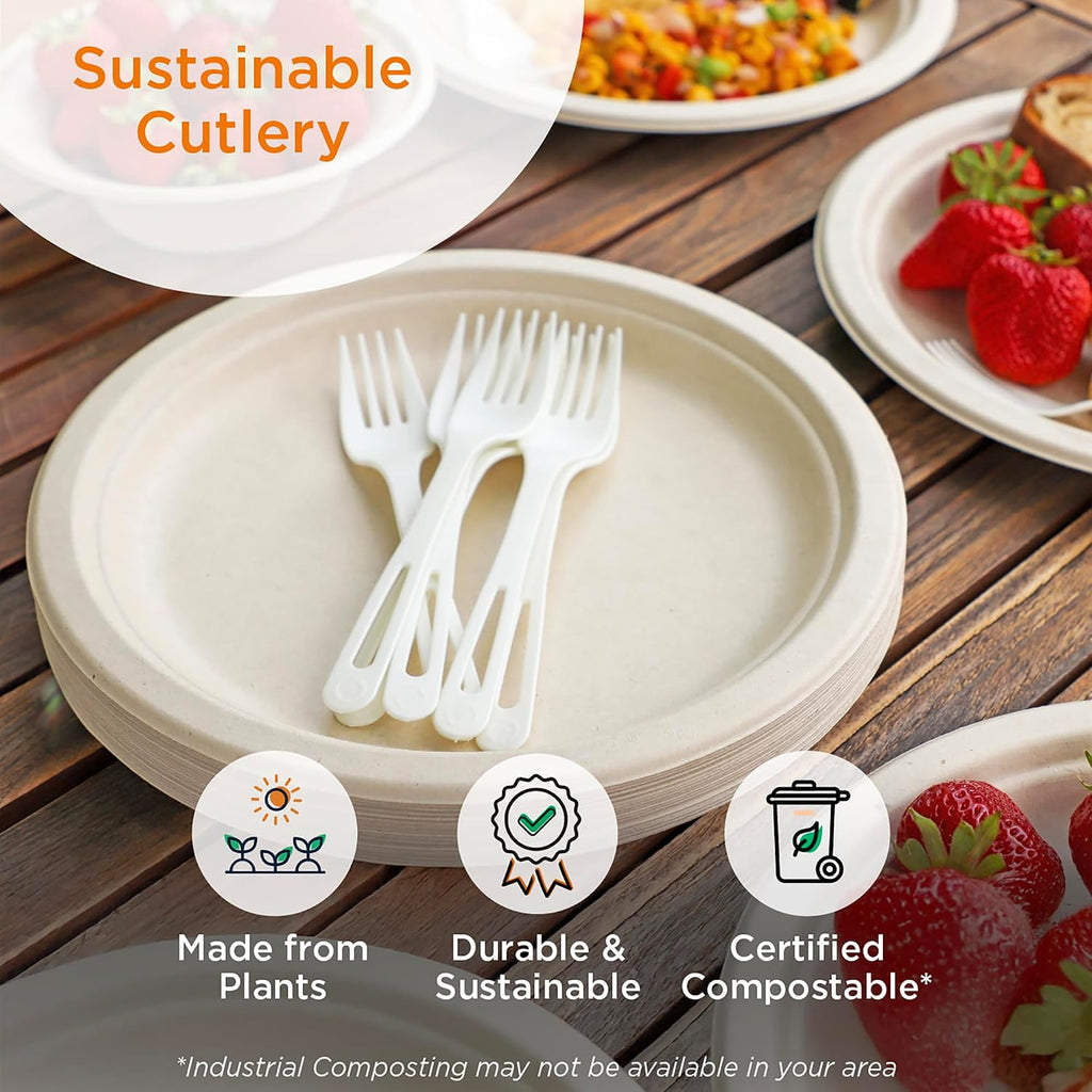 Compostable Wrapped TPLA Assorted Cutlery, Pack of 250