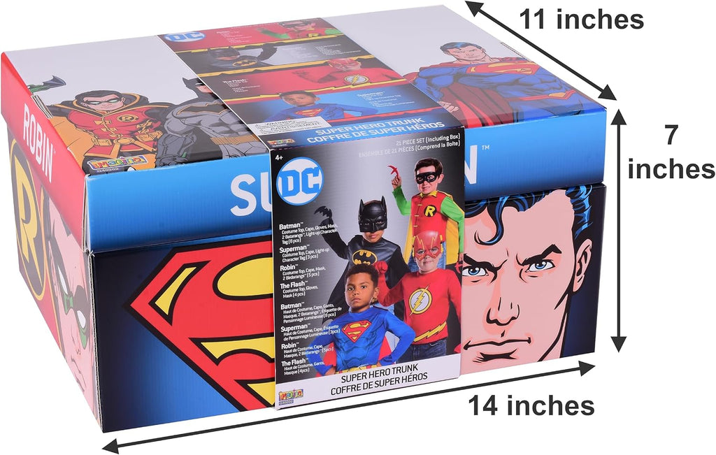 DC Comics Superheroes: Superman, The Flash, Batman & Robin Dress Up Trunk for Kids, Boy's Small