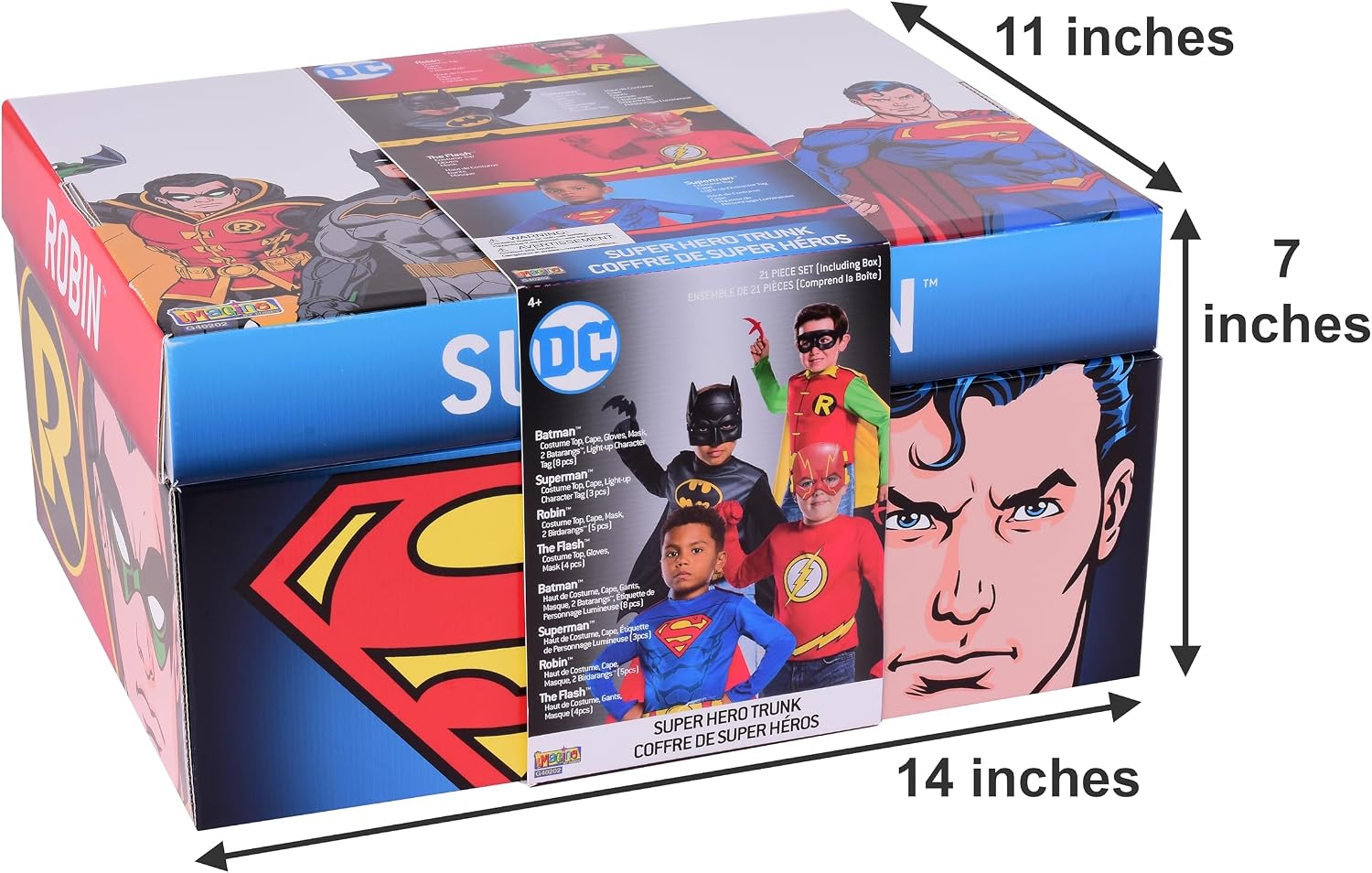 DC Comics Superheroes: Superman, The Flash, Batman & Robin Dress Up Trunk for Kids, Boy's Small