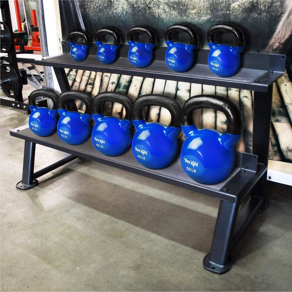 Kettlebell, Vinyl Coated Kettlebell Cast Iron Sets with Stable Flat Bottom for Full Body Workout, Push up, Grip