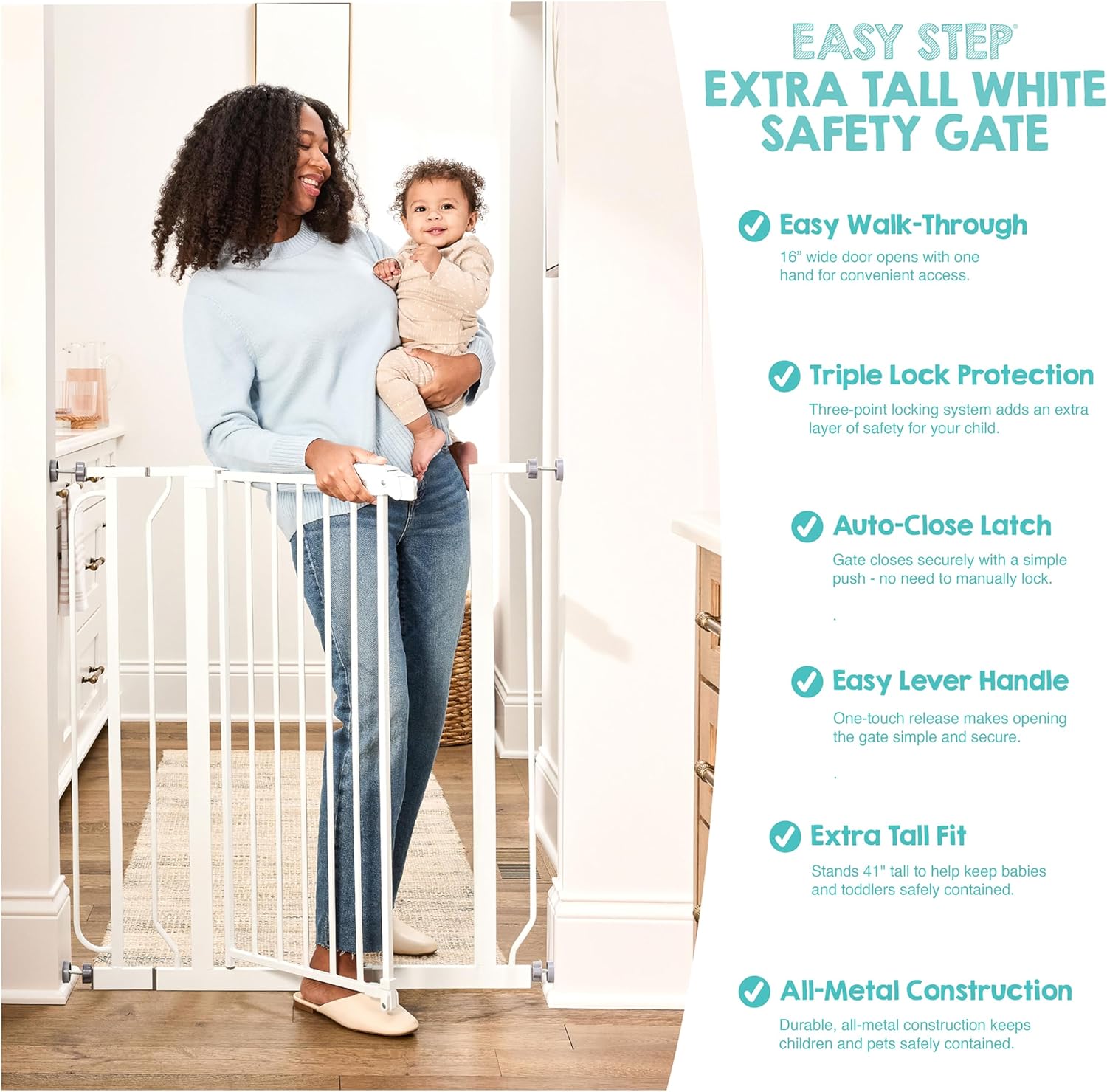 Safety 36" Extra Tall Baby Gate for Doorways & Bottom of Stairs, Pressure Mounted Walk Through Gate for Babies