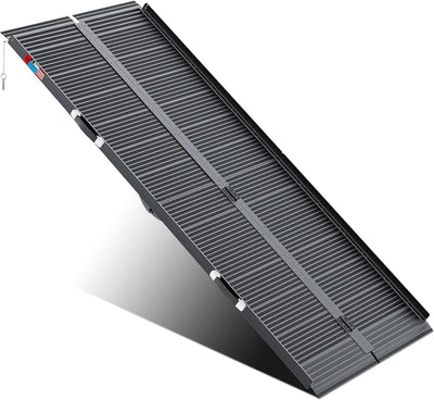 Black Portable Wheelchair Ramp, 7FT No-sew Non-Slip Aluminum Wheelchair Ramp, Folding Portable Wheelchair Ramps for