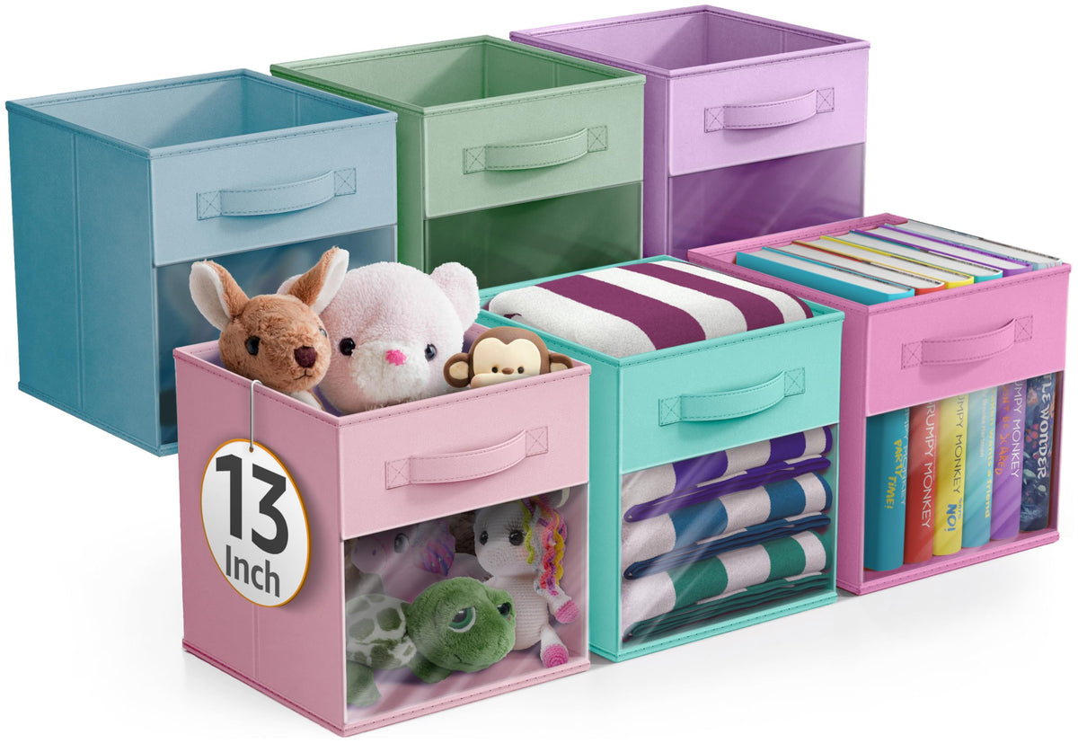Storage Bins with Clear Window, 6 Pack (13", Pastel Multi-Color 2)