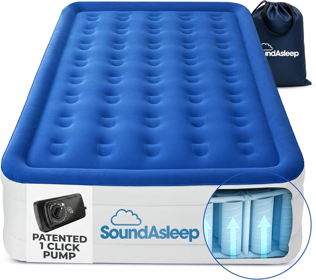 SoundAsleep Dream Series Raised Queen Air Mattress, Built-in Pump, Blue | ComfortCoil Technology, fast 1-click