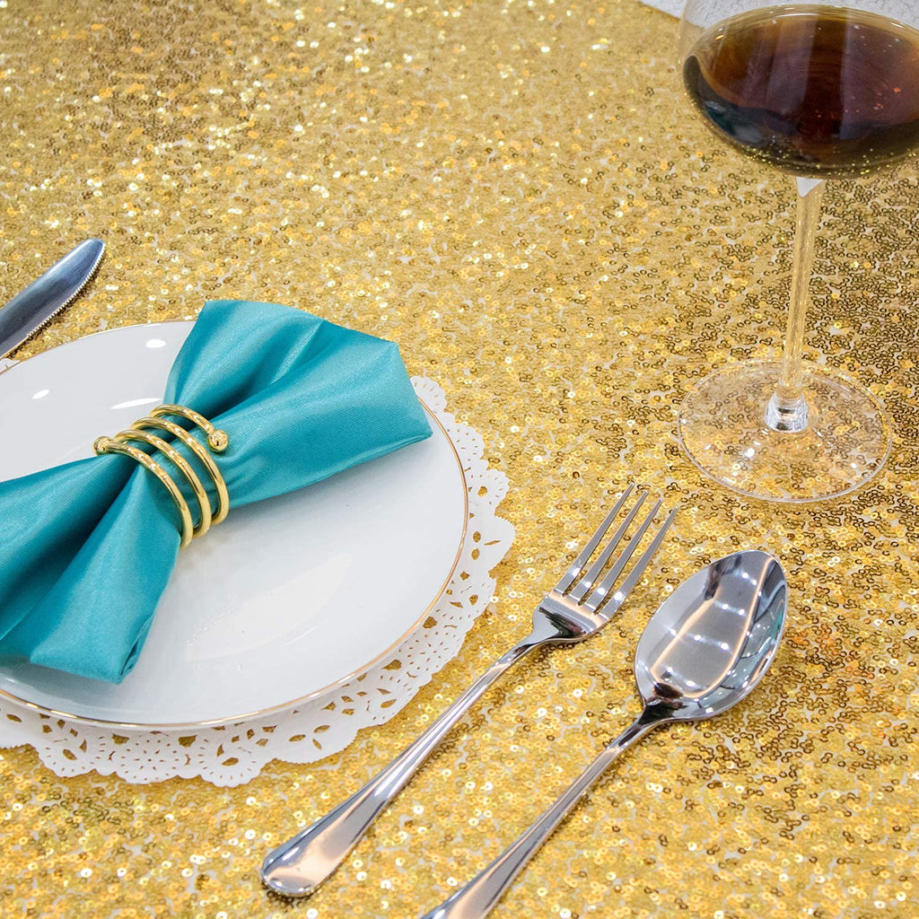 Gold Sequin Tablecloth, Glitter Table Cover 90x132 Inch Rectangle