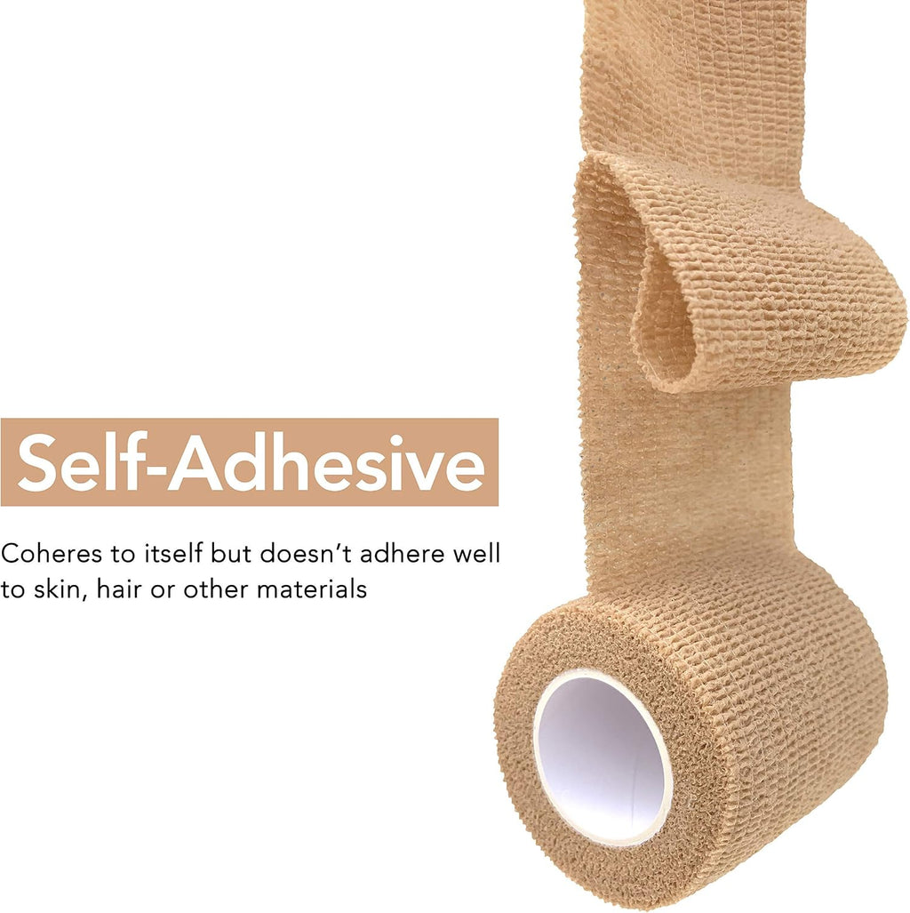 Cohesive Bandage 2” x 5 Yards, 6 Rolls, Self Adherent Wrap Medical Tape, Adhesive Flexible Breathable First Aid Gauze
