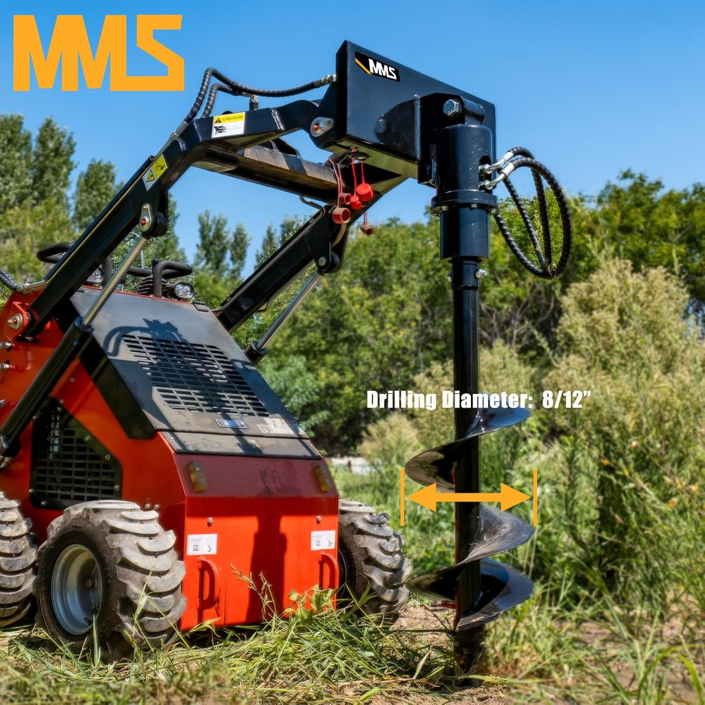 Auger Attachments for Mini Loader, with 8"+12" Drill Bits Hydraulic Post Hole Digger Attachment, Tree Planting, Fence