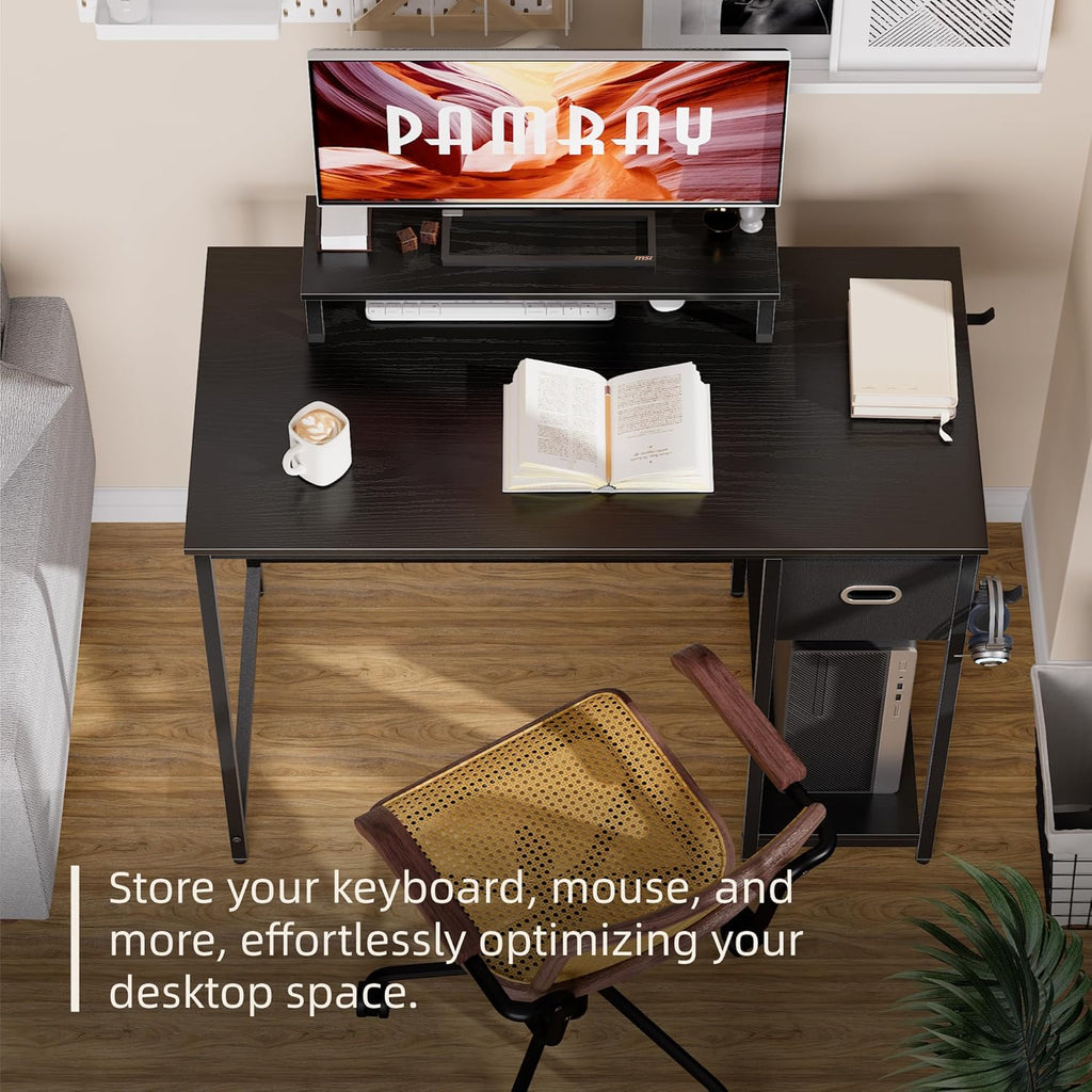 39 Inch Computer Desk with Monitor Stand Small Home Office Desks with Non-Woven Storage Drawer for Bedroom Study