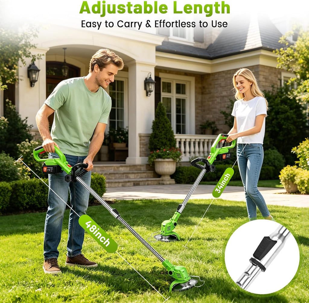 21V Cordless String Trimmer Weed Wacker with 2x4.0Ah Batteries and Charger, 4-in-1 Lawn Edger Adjustable Telescoping