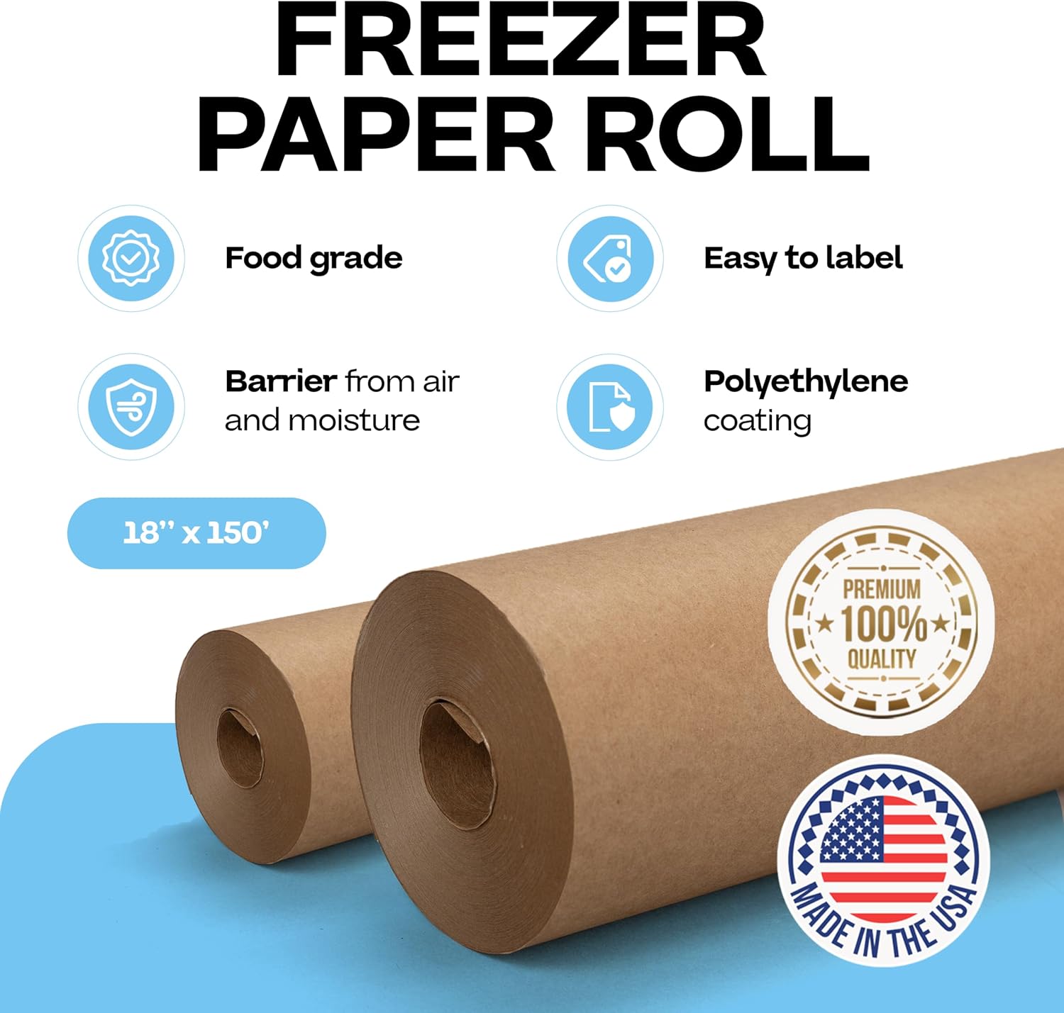 Brown Freezer Paper Roll 18" x 1800" (150 feet) - USA-made, IDL Packaging
