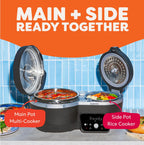 Dual Action 8‑in‑1 Multi-Cooker with Serve Together Smart Timing, 4Qt Pressure Cooker & 2Qt Rice Cooker, Cook Mains &