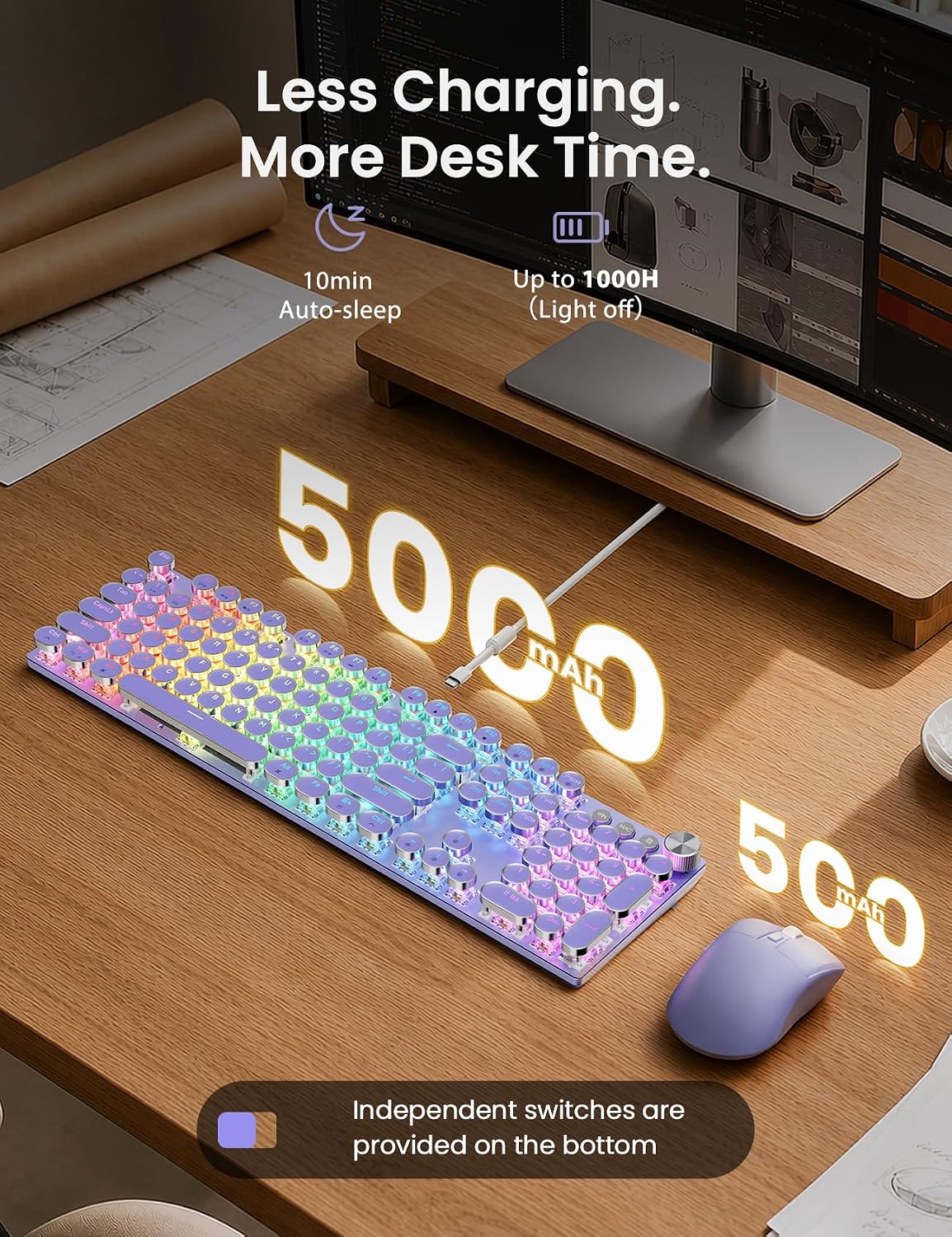 Wireless Mechanical Keyboard and Mouse Combo, RGB Backlit, KM81