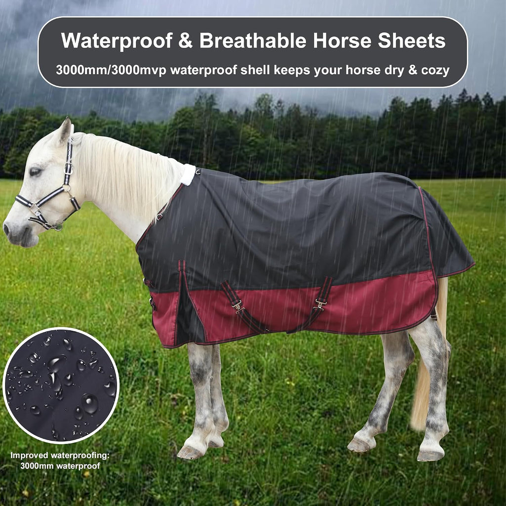 1200D Horse Blanket, 0g No-Fill Waterproof Turnout Rain Sheet