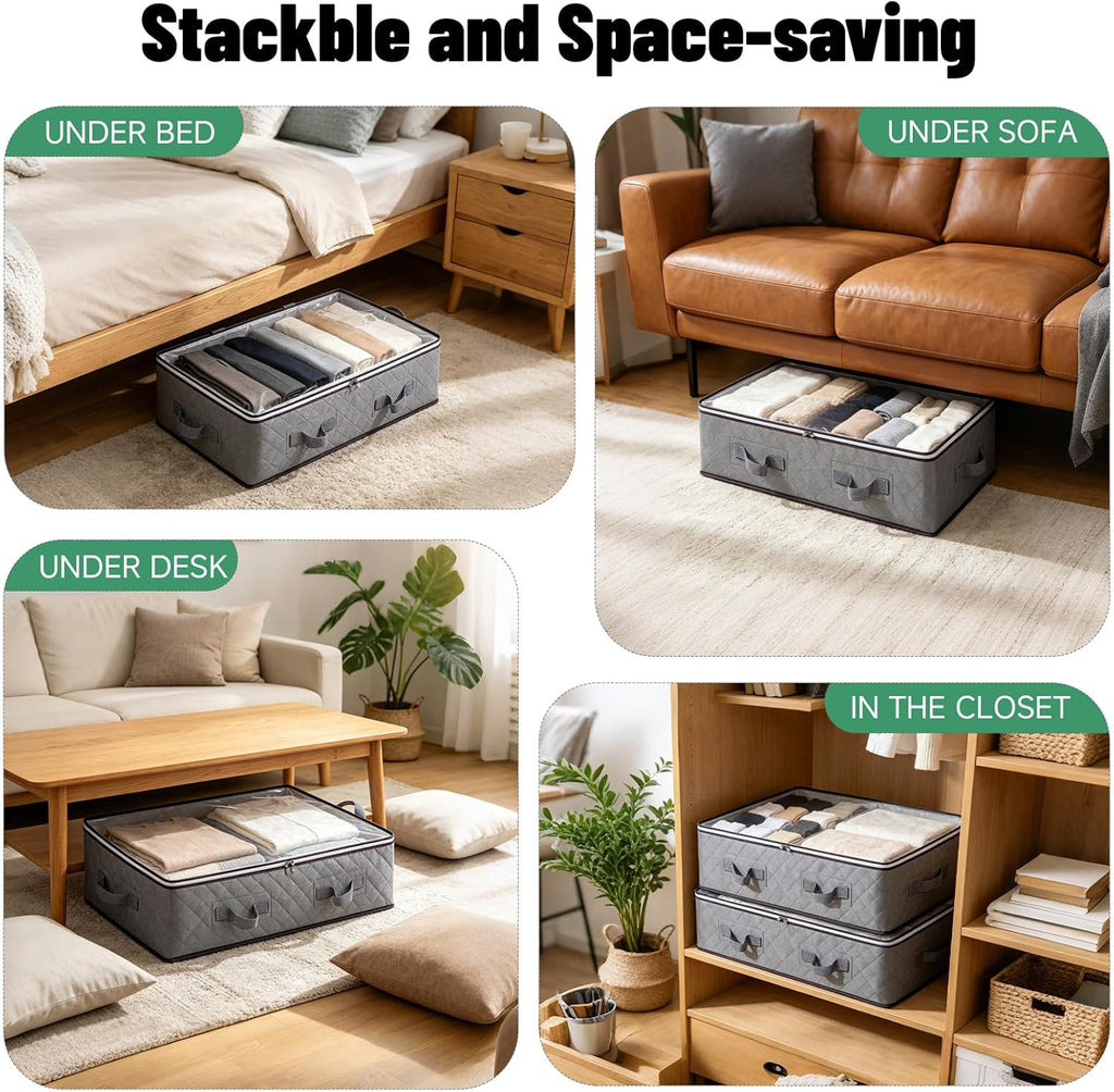 6Pack Under Bed Storage Bags, Closet Organizers and Storage Bins with Clear Window & Reinforced Handle for Clothing