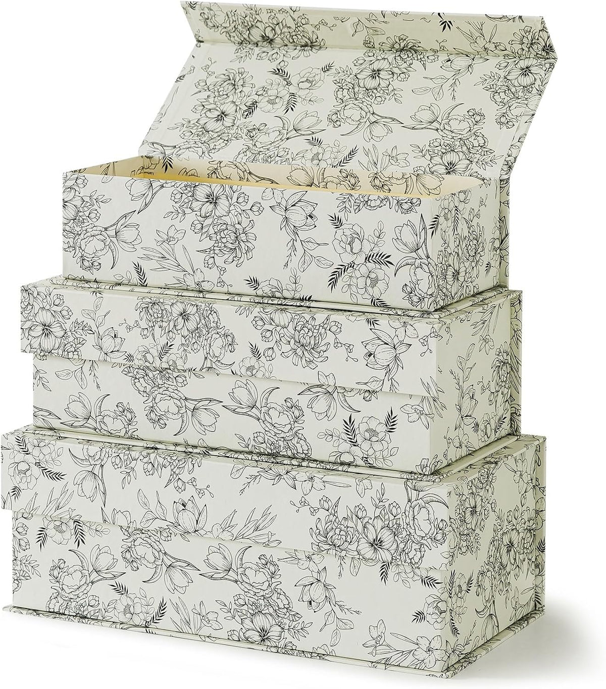 Decorative Storage Boxes with Lids, Set of 3, Elegant Floral