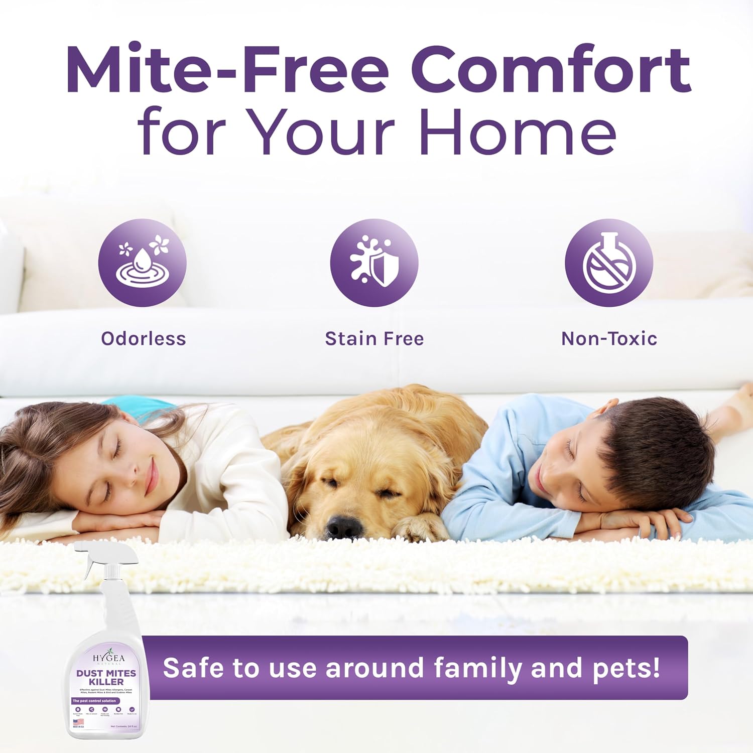 Dust Mite Killer Spray 24 oz Unscented | Eliminates Dust Carpet Rodent Bird & Scabies Mites | Child & Pet Friendly |