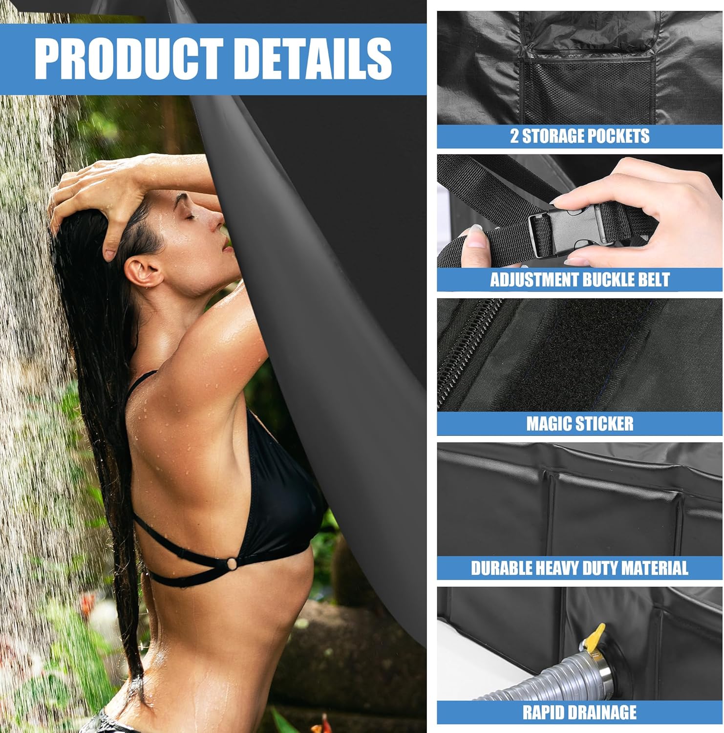 Privacy Tent and Foldable Shower Base Set, Portable Shower Pan with Tent and Drain Pipe, Camping Bath System for RV