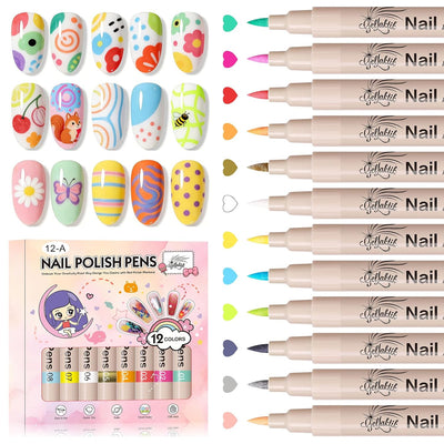 Nail Art Pens,12 Colors 0.7mm 3D Nail Polish Pens for Women