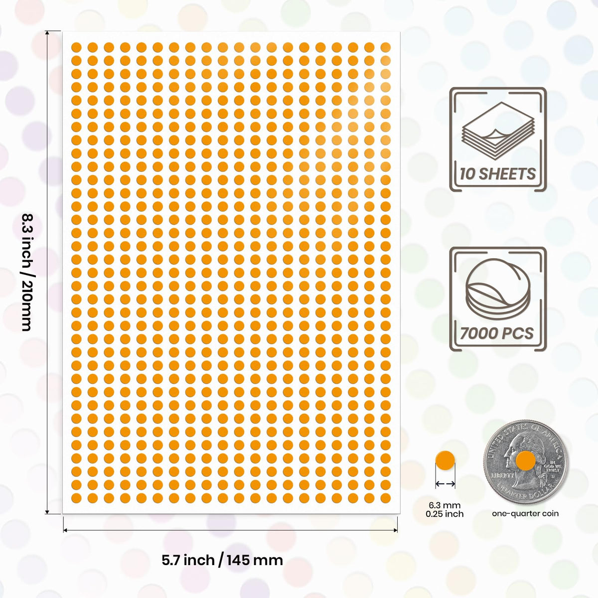 7000 Pcs Dot Stickers 1/4 Inch Color Coding Labels, Orange