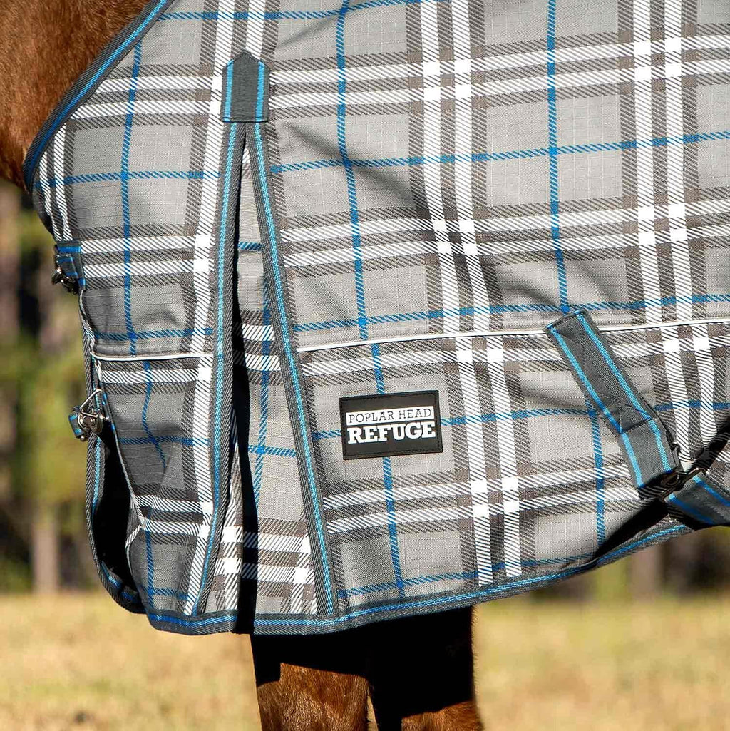 Poplar Head Refuge 1200D, Hamilton Blue & Slate Plaid, 87" - Turnout Blanket, Waterproof, 240g Polyfill, Adjustable
