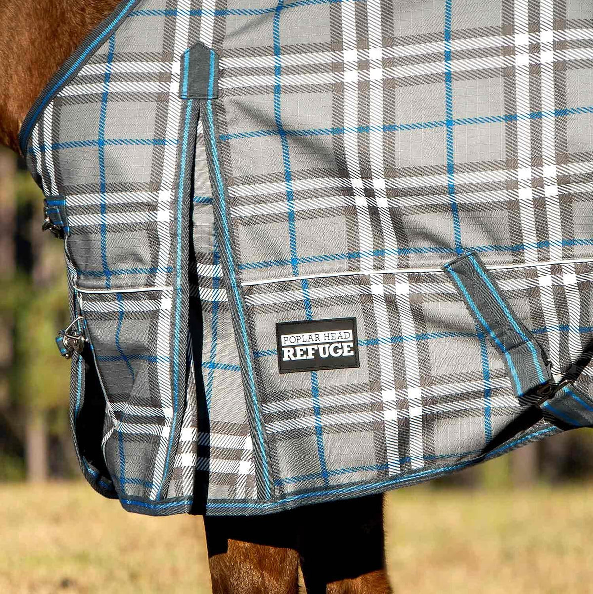 Poplar Head Refuge 1200D, Hamilton Blue & Slate Plaid, 87" - Turnout Blanket, Waterproof, 240g Polyfill, Adjustable