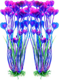 Artificial Fish Tank Plants, Plastic Aquarium Accessories Large, 15.5 inch Purple Decorations, 2pcs