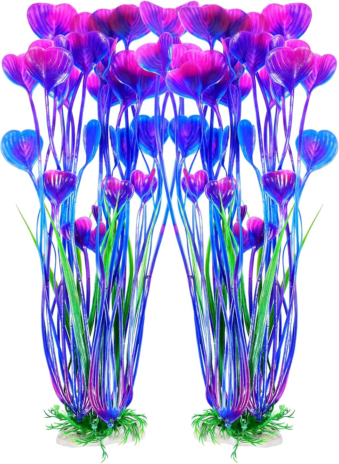 Artificial Fish Tank Plants, Plastic Aquarium Accessories Large, 15.5 inch Purple Decorations, 2pcs