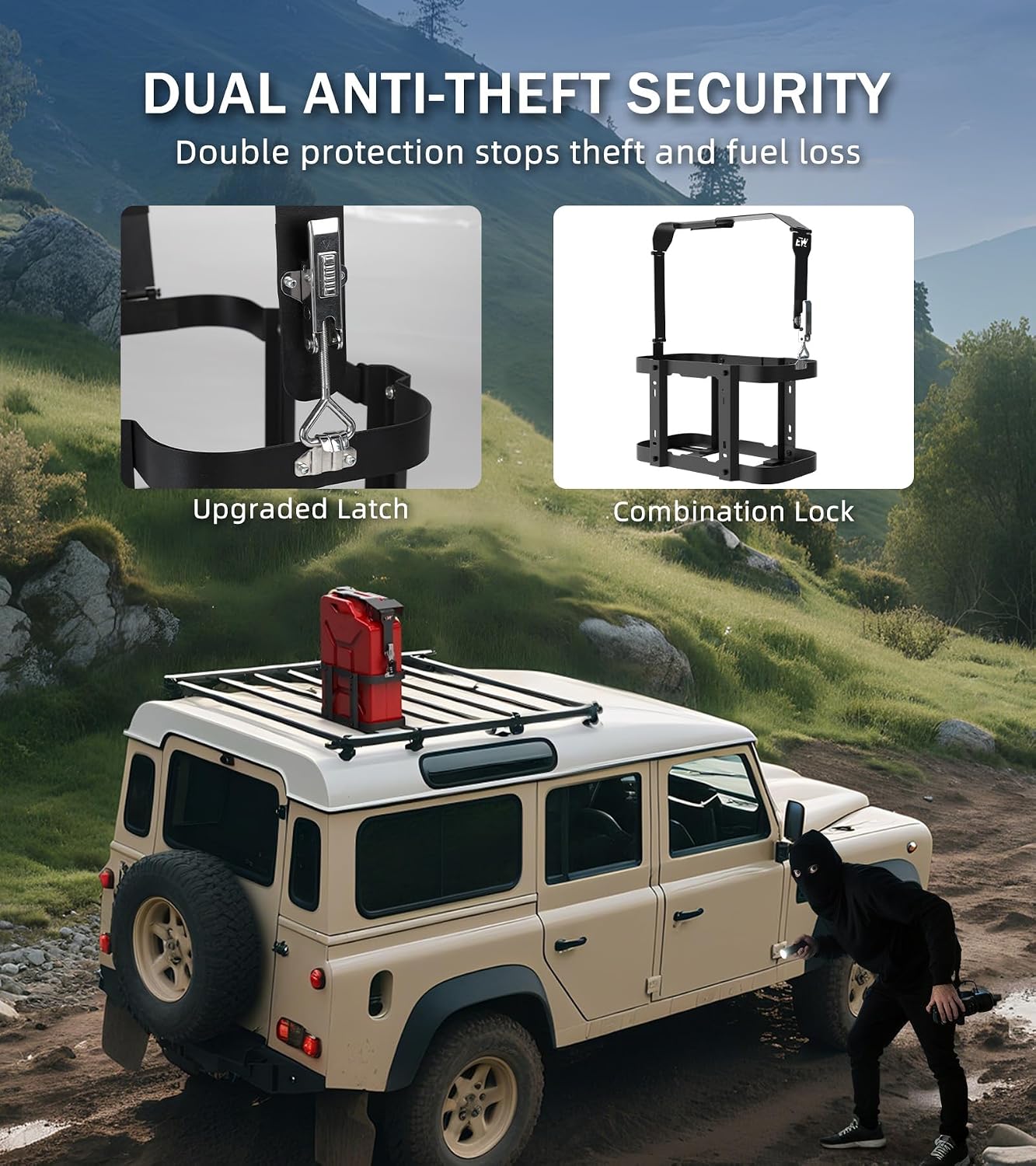 5 Gallon Jerry Gas Can Mount, 20 Liter Anti-Theft Jerry Can Holder Steel Water Container Carrier Lockable Mounting
