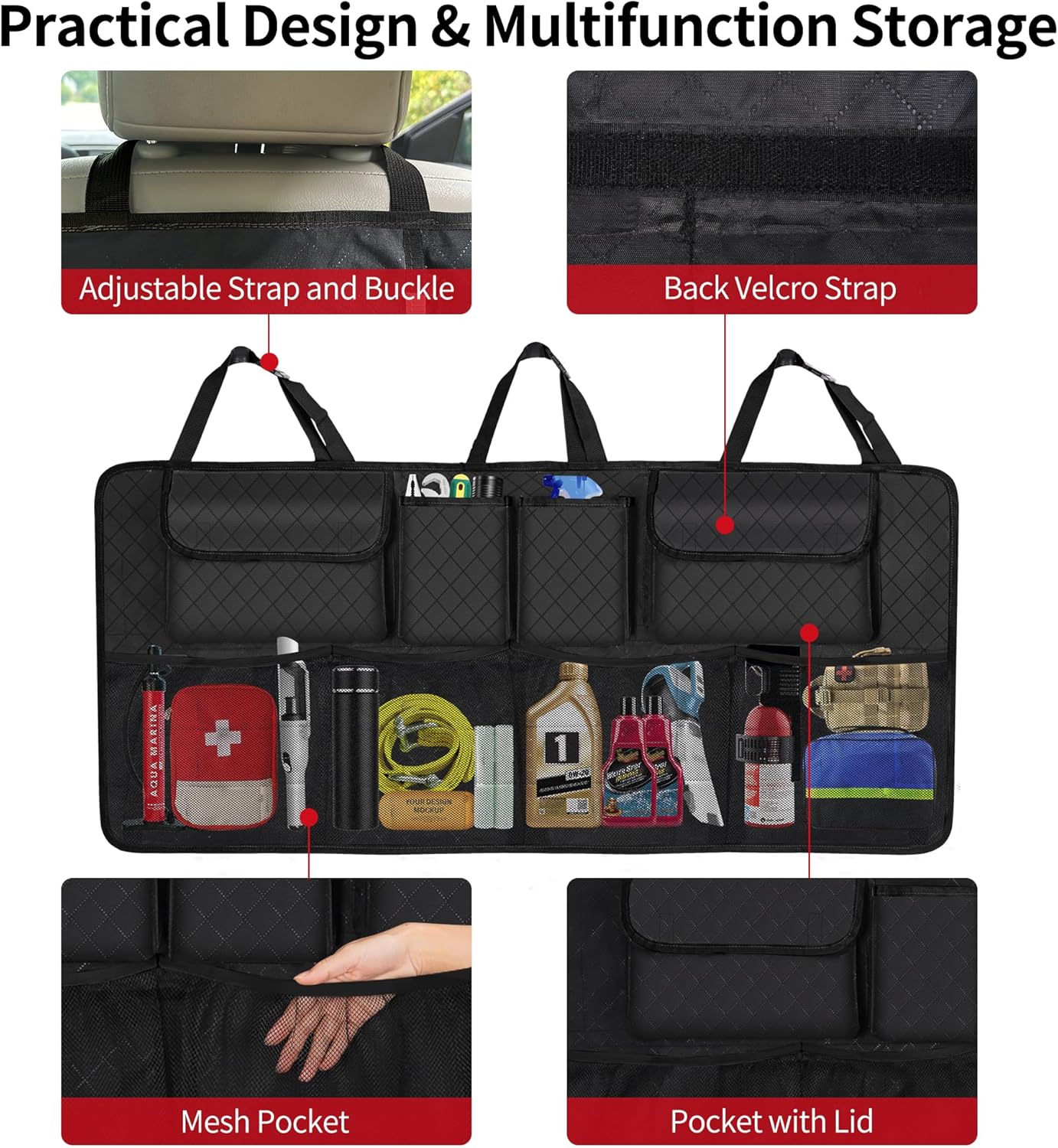 Car Trunk Organizer and Storage, Large Capacity Backseat Hanging Storage Accessories, Backseat Car Organizer for
