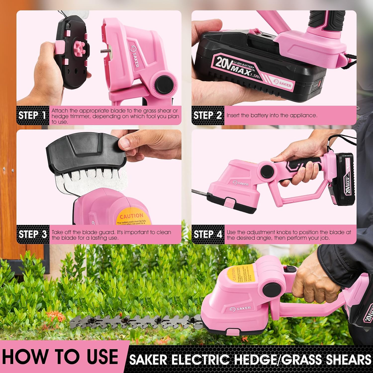 Cordless Hedge Trimmer-20V Electric Shrub Trimmer Grass Shears Handheld Grass Cutter, Hedge Shear with 2 PCS