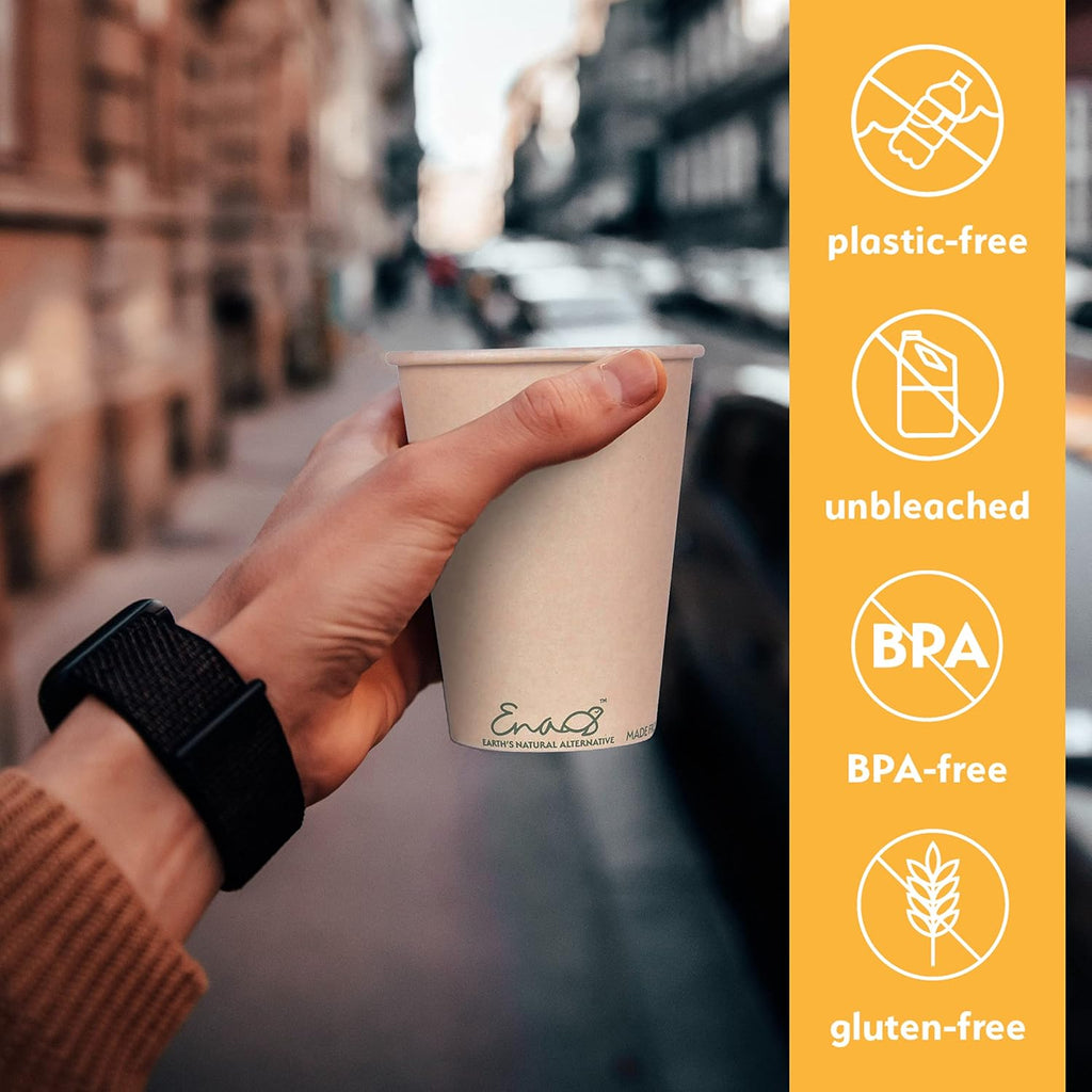 100% Compostable Disposable Coffee Cups [12oz 80 Pack] Paper Cups Made from Bamboo, Eco-Friendly, Biodegradable