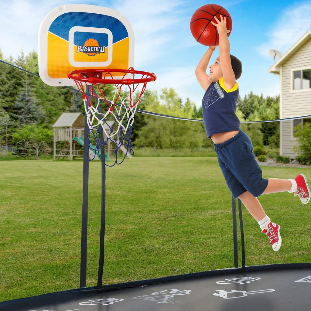 Trampoline Basketball Hoop with 2 Mini Basketball Easy to Install, Upgraded Basketball Hoop for Trampoline Dunk, Fit