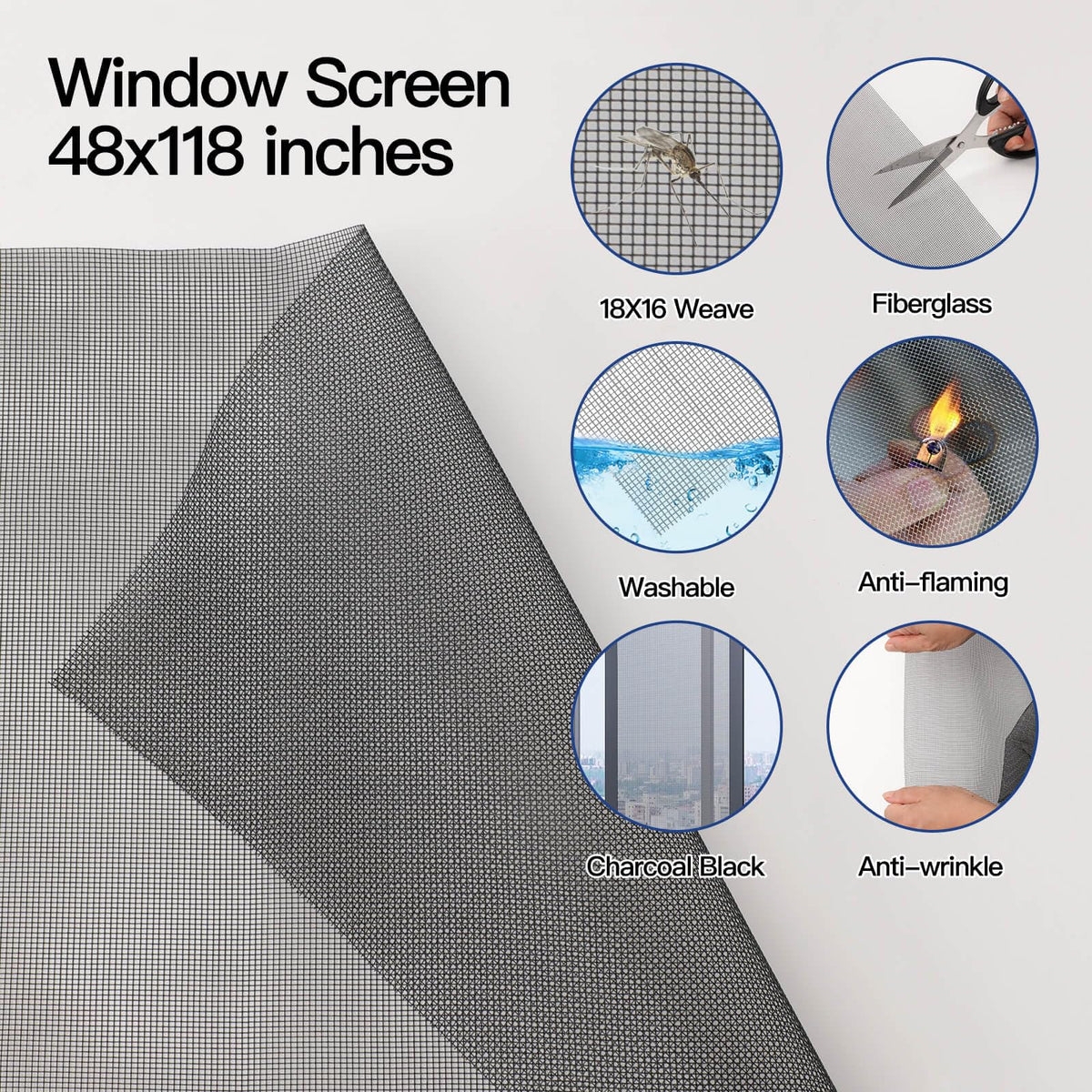 Window Screen Door Repair Kit Include Window Screens Mesh 48"x118" with All Tools in Window Screen Replacement(2pcs