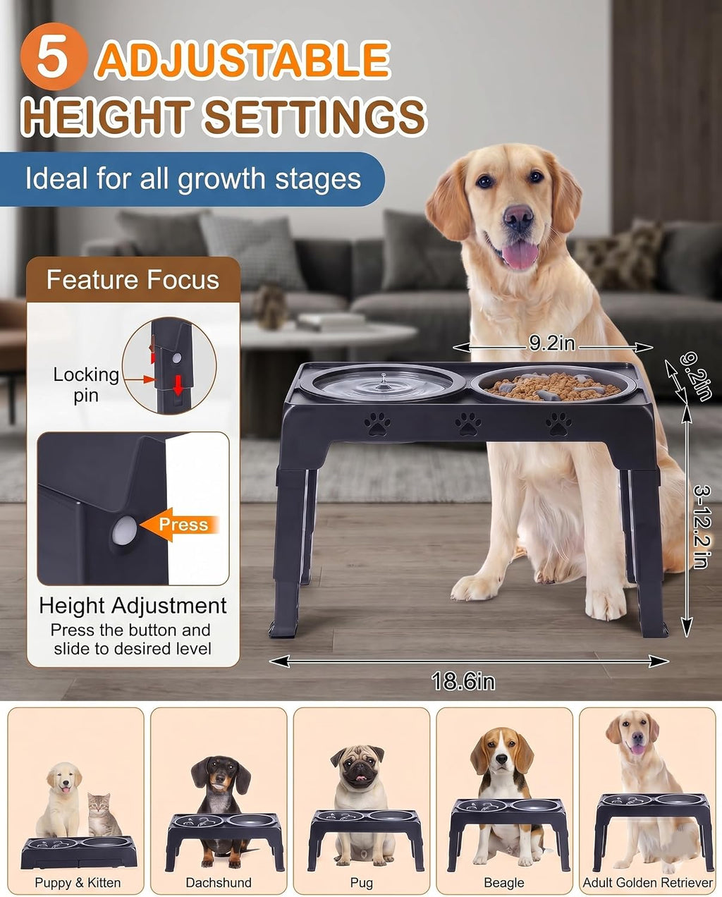 Collapsible Dog Bowls Raised Elevated Adjust Stand