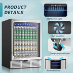 24 Inch Beverage Refrigerator, 180 Can Under Counter Refrigerator