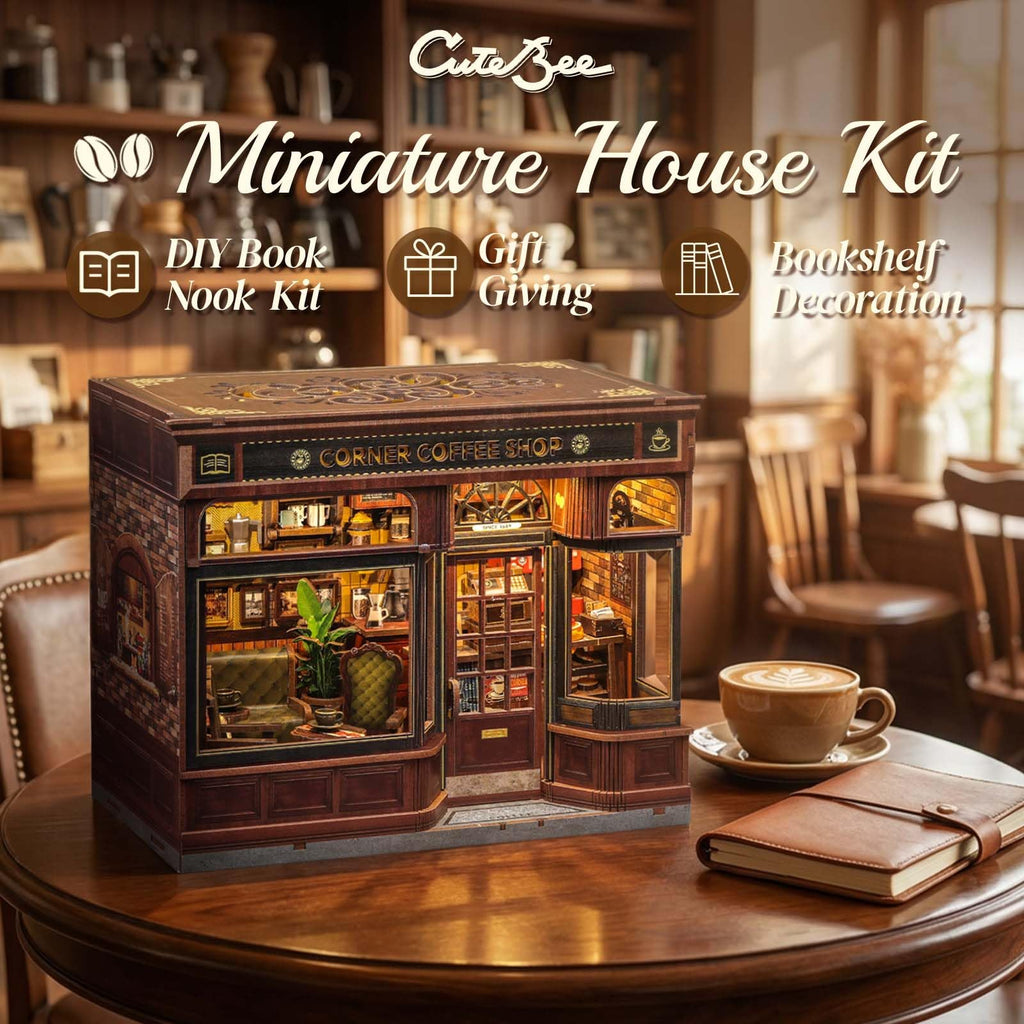 Book Nook Kit, DIY Miniature House Coffee Shop Dollhouse
